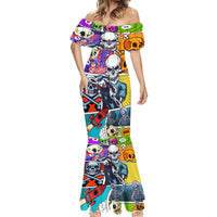 Comic Skull Mermaid Dress Pop Art Cartoon Skull Funny - Wonder Print Shop