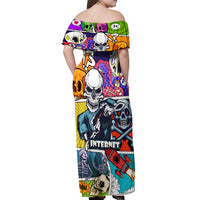 Comic Skull Off Shoulder Maxi Dress Pop Art Cartoon Skull Funny - Wonder Print Shop