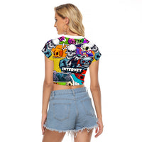 Comic Skull Raglan Cropped T Shirt Pop Art Cartoon Skull Funny - Wonder Print Shop