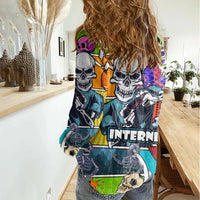 Comic Skull Women Casual Shirt Pop Art Cartoon Skull Funny - Wonder Print Shop