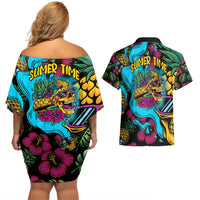 Pineapple Skull Couples Matching Off Shoulder Short Dress and Hawaiian Shirt Sumer Time - Wonder Print Shop