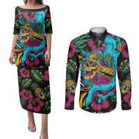 Pineapple Skull Couples Matching Puletasi Dress and Long Sleeve Button Shirts Sumer Time - Wonder Print Shop