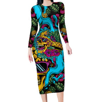Pineapple Skull Long Sleeve Bodycon Dress Sumer Time - Wonder Print Shop