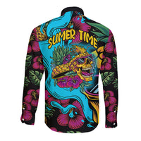 Pineapple Skull Long Sleeve Button Shirt Sumer Time - Wonder Print Shop