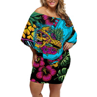 Pineapple Skull Off Shoulder Short Dress Sumer Time - Wonder Print Shop
