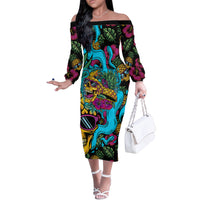Pineapple Skull Off The Shoulder Long Sleeve Dress Sumer Time - Wonder Print Shop