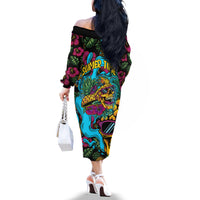 Pineapple Skull Off The Shoulder Long Sleeve Dress Sumer Time - Wonder Print Shop