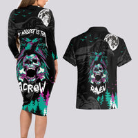 Crow Skull Couples Matching Long Sleeve Bodycon Dress and Hawaiian Shirt My Mascot Is The A Crow - Wonder Print Shop