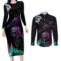 Crow Skull Couples Matching Long Sleeve Bodycon Dress and Long Sleeve Button Shirts My Mascot Is The A Crow - Wonder Print Shop