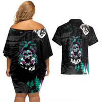 Crow Skull Couples Matching Off Shoulder Short Dress and Hawaiian Shirt My Mascot Is The A Crow - Wonder Print Shop