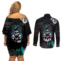 Crow Skull Couples Matching Off Shoulder Short Dress and Long Sleeve Button Shirts My Mascot Is The A Crow - Wonder Print Shop