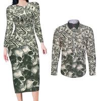 Skull Money Couples Matching Long Sleeve Bodycon Dress and Long Sleeve Button Shirts The Money You Make Is A Symbol - Wonder Print Shop