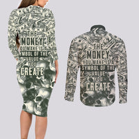 Skull Money Couples Matching Long Sleeve Bodycon Dress and Long Sleeve Button Shirts The Money You Make Is A Symbol - Wonder Print Shop