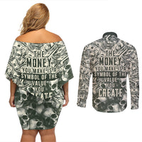 Skull Money Couples Matching Off Shoulder Short Dress and Long Sleeve Button Shirts The Money You Make Is A Symbol - Wonder Print Shop