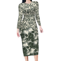 Skull Money Long Sleeve Bodycon Dress The Money You Make Is A Symbol - Wonder Print Shop