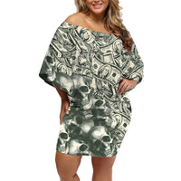 Skull Money Off Shoulder Short Dress The Money You Make Is A Symbol - Wonder Print Shop