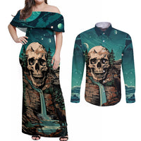 Skull Hunt Couples Matching Off Shoulder Maxi Dress and Long Sleeve Button Shirts The Best Kine Of Raiser A Hunting - Wonder Print Shop
