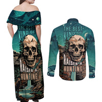 Skull Hunt Couples Matching Off Shoulder Maxi Dress and Long Sleeve Button Shirts The Best Kine Of Raiser A Hunting - Wonder Print Shop