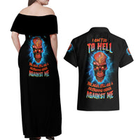 I Can't Go To Hell Thunder Skull Couples Matching Off Shoulder Maxi Dress and Hawaiian Shirt - Wonder Print Shop