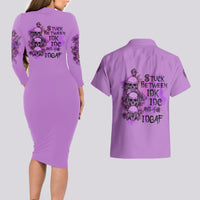 Stuck Between Idk Idc And Idgaf Couples Matching Long Sleeve Bodycon Dress and Hawaiian Shirt - Wonder Print Shop