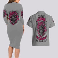 I'm Never Alone Skull Demon Couples Matching Long Sleeve Bodycon Dress and Hawaiian Shirt - Wonder Print Shop