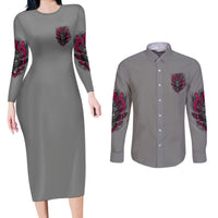 I'm Never Alone Skull Demon Couples Matching Long Sleeve Bodycon Dress and Long Sleeve Button Shirt - Wonder Print Shop