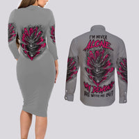 I'm Never Alone Skull Demon Couples Matching Long Sleeve Bodycon Dress and Long Sleeve Button Shirt - Wonder Print Shop