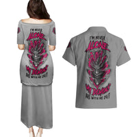 I'm Never Alone Skull Demon Couples Matching Puletasi Dress and Hawaiian Shirt - Wonder Print Shop
