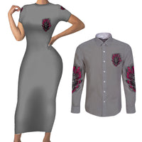 I'm Never Alone Skull Demon Couples Matching Short Sleeve Bodycon Dress and Long Sleeve Button Shirt - Wonder Print Shop