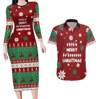 Sign Language Merry Christmas Couples Matching Long Sleeve Bodycon Dress and Hawaiian Shirt Xmas Holiday Patterns - Wonder Print Shop