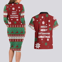 Sign Language Merry Christmas Couples Matching Long Sleeve Bodycon Dress and Hawaiian Shirt Xmas Holiday Patterns - Wonder Print Shop