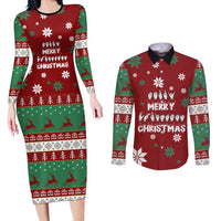 Sign Language Merry Christmas Couples Matching Long Sleeve Bodycon Dress and Long Sleeve Button Shirt Xmas Holiday Patterns - Wonder Print Shop