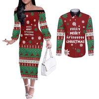 Sign Language Merry Christmas Couples Matching Off The Shoulder Long Sleeve Dress and Long Sleeve Button Shirt Xmas Holiday Patterns - Wonder Print Shop