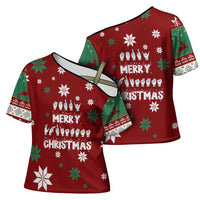 Sign Language Merry Christmas Cross Shoulder Shirt Xmas Holiday Patterns - Wonder Print Shop