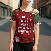Sign Language Merry Christmas Cross Shoulder Shirt Xmas Holiday Patterns - Wonder Print Shop