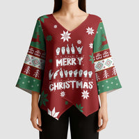 Sign Language Merry Christmas Kimono Sleeve Blouse Xmas Holiday Patterns - Wonder Print Shop