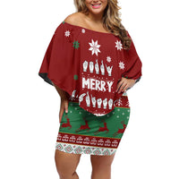 Sign Language Merry Christmas Off Shoulder Short Dress Xmas Holiday Patterns - Wonder Print Shop