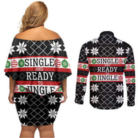 Single Ready To Jingle Christmas Couples Matching Off Shoulder Short Dress and Long Sleeve Button Shirt Xmas Holiday Patterns - Wonder Print Shop