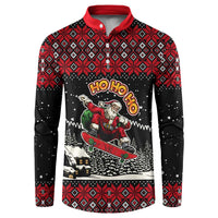 Skater Santa Claus Ho Ho Ho Christmas Button Sweatshirt Xmas Holiday Patterns - Wonder Print Shop
