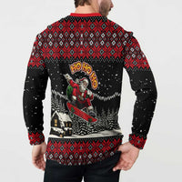 Skater Santa Claus Ho Ho Ho Christmas Button Sweatshirt Xmas Holiday Patterns - Wonder Print Shop