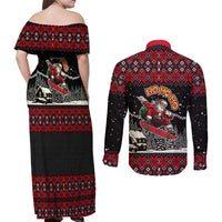 Skater Santa Claus Ho Ho Ho Christmas Couples Matching Off Shoulder Maxi Dress and Long Sleeve Button Shirt Xmas Holiday Patterns - Wonder Print Shop
