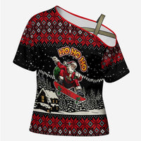 Skater Santa Claus Ho Ho Ho Christmas Cross Shoulder Shirt Xmas Holiday Patterns - Wonder Print Shop