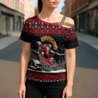 Skater Santa Claus Ho Ho Ho Christmas Cross Shoulder Shirt Xmas Holiday Patterns - Wonder Print Shop