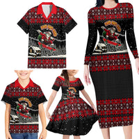 Skater Santa Claus Ho Ho Ho Christmas Family Matching Long Sleeve Bodycon Dress and Hawaiian Shirt Xmas Holiday Patterns - Wonder Print Shop