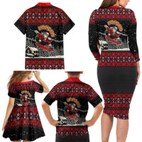 Skater Santa Claus Ho Ho Ho Christmas Family Matching Long Sleeve Bodycon Dress and Hawaiian Shirt Xmas Holiday Patterns - Wonder Print Shop