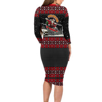 Skater Santa Claus Ho Ho Ho Christmas Family Matching Long Sleeve Bodycon Dress and Hawaiian Shirt Xmas Holiday Patterns - Wonder Print Shop