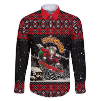 Skater Santa Claus Ho Ho Ho Christmas Family Matching Off Shoulder Short Dress and Hawaiian Shirt Xmas Holiday Patterns - Wonder Print Shop