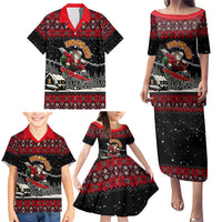 Skater Santa Claus Ho Ho Ho Christmas Family Matching Puletasi and Hawaiian Shirt Xmas Holiday Patterns - Wonder Print Shop