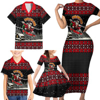 Skater Santa Claus Ho Ho Ho Christmas Family Matching Short Sleeve Bodycon Dress and Hawaiian Shirt Xmas Holiday Patterns - Wonder Print Shop