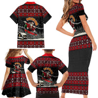 Skater Santa Claus Ho Ho Ho Christmas Family Matching Short Sleeve Bodycon Dress and Hawaiian Shirt Xmas Holiday Patterns - Wonder Print Shop
